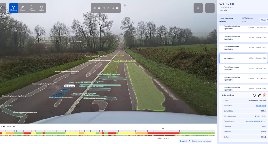 Détection de multi-défauts par intelligence artificielle : sur une route très dégradée, un relevé manuel équivalent suppose une tâche chronophage et laborieuse Détection de multi-défauts par intelligence artificielle : sur une route très dégradée, un relevé manuel équivalent suppose une tâche chronophage et laborieuse