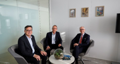 De gauche à droite : Ludovic Gautier, directeur Méditerranée et Océan Indien, Éric Michel, fondateur d’EMCI, et Yves Metz, président du groupe Ingérop