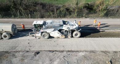 Chantier de retraitement en place avec liant hydraulique Libarot