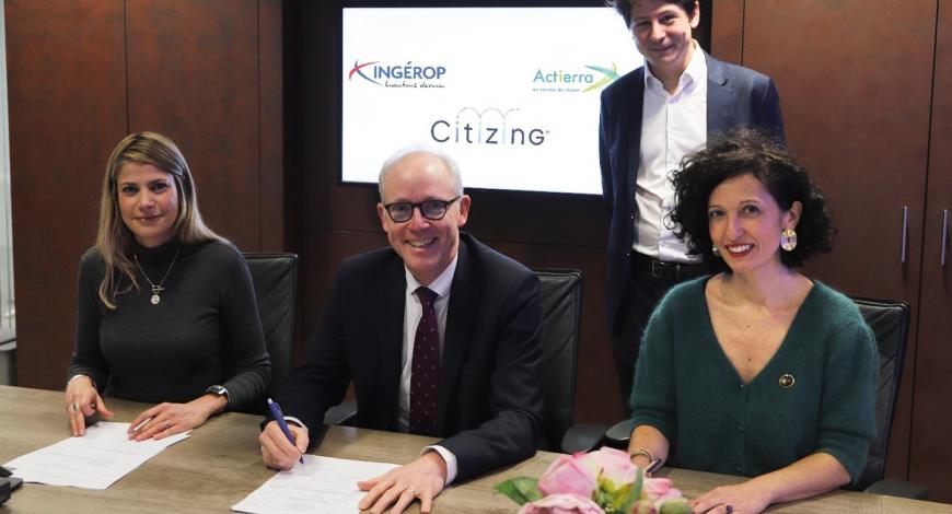 De gauche à droite : Marie Forbin, co-fondatrice de Citizing, Yves Metz, président du groupe Ingérop, Simon Dumoulin, directeur d’Actierra, et Julie de Brux, fondatrice de Citizing