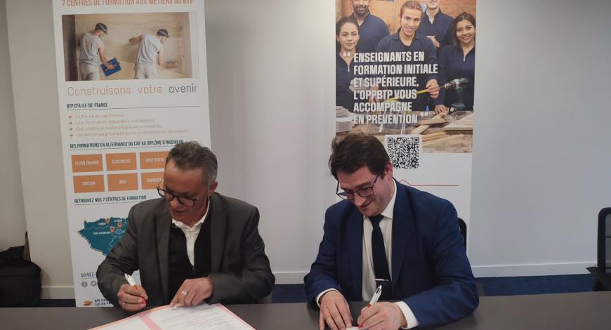 Signature du partenariat entre l’OPPBTP et le BTP CFA d’Île-de-France