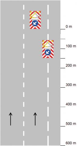 Configuration en vigueur de signalisation temporaire de chantier par FLR.