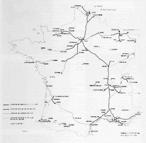 État d’avancement du réseau autoroutier au début de 1975