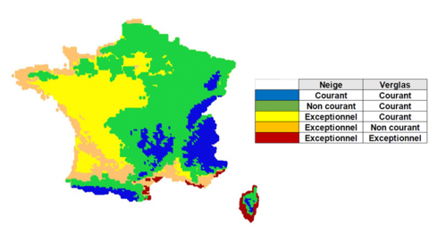 Carte établie par le pôle viabilité hivernale du Cerema présentant les zones de viabilité hivernale à prendre en compte pour orienter les futures politiques de viabilité hivernale