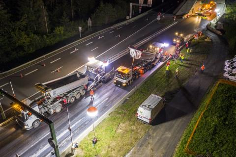 Chantier Biophalt sur la RN205, réseau ATMB, en 2020