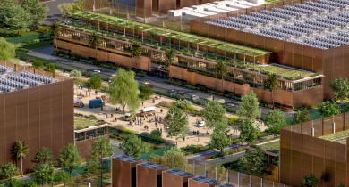 Vue du futur campus dédié à l’intelligence artificielle et aux centres de données à Fouju (Seine-et-Marne)