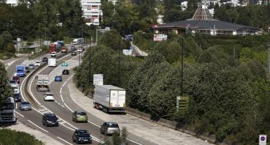 Vue de la RN 57 avant la réalisation du contournement