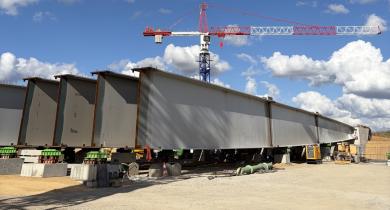 Chantier de construction du viaduc de l'A2 au-dessus du futur canal Seine-Nord Europe